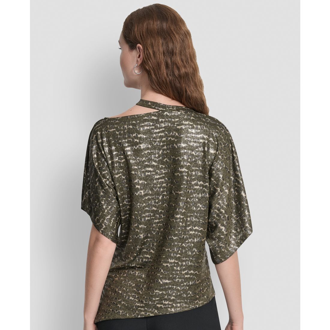 Dkny Women's Short Sleeves Cut Foil Printed Top