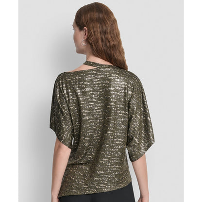 Dkny Women's Short Sleeves Cut Foil Printed Top