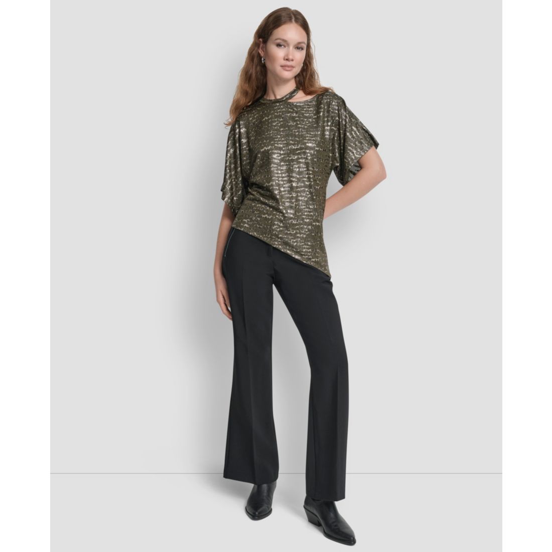 Dkny Women's Short Sleeves Cut Foil Printed Top