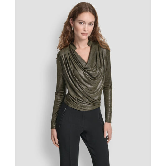Dkny Women's Long Sleeve Heather Cowl Neck Top