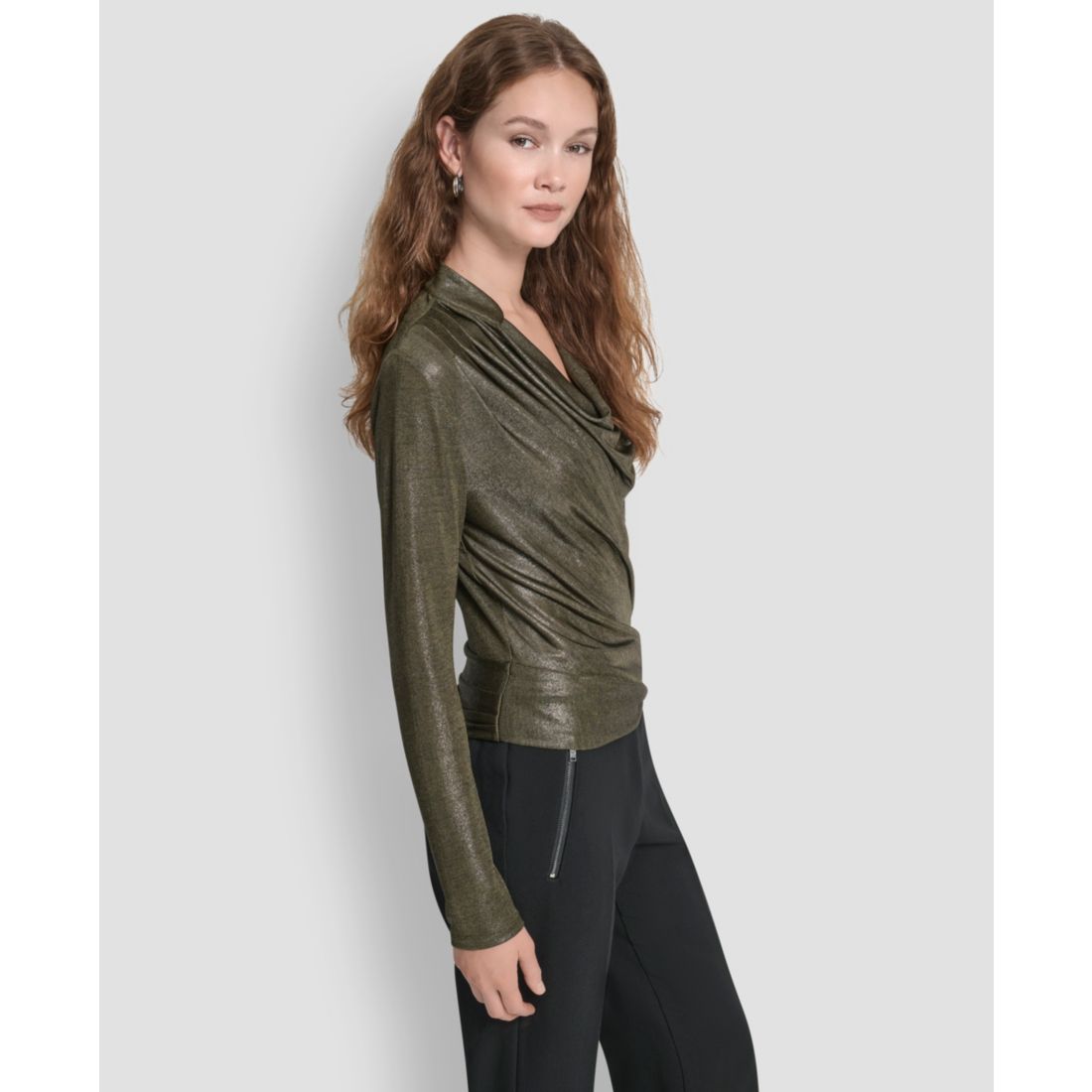 Dkny Women's Long Sleeve Heather Cowl Neck Top