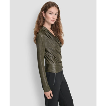 Dkny Women's Long Sleeve Heather Cowl Neck Top