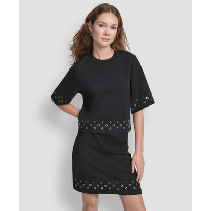Dkny Women's Grommet Short Sleeve Ponte Knit Top