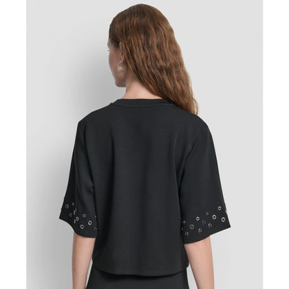 Dkny Women's Grommet Short Sleeve Ponte Knit Top