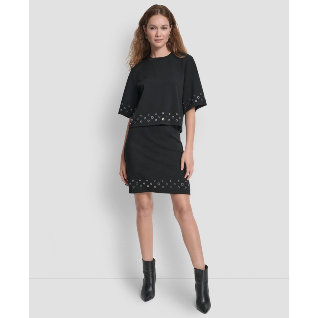 Dkny Women's Grommet Short Sleeve Ponte Knit Top