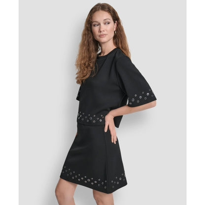 Dkny Women's Grommet Short Sleeve Ponte Knit Top
