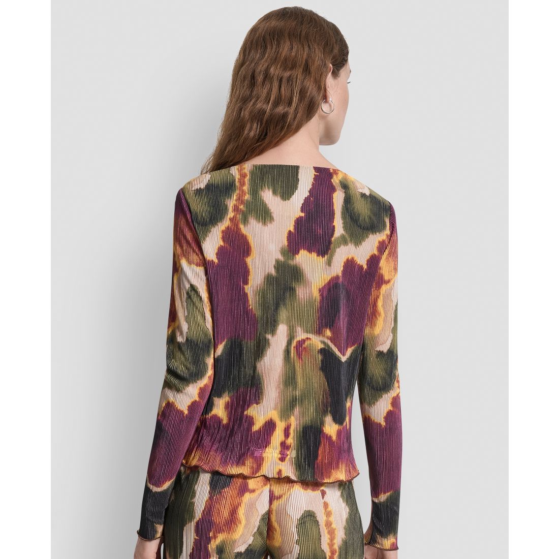 Dkny Women's Plisse Printed Long Sleeves Top