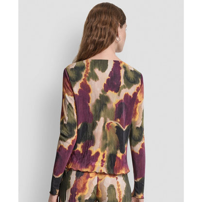 Dkny Women's Plisse Printed Long Sleeves Top