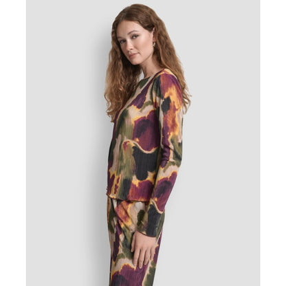 Dkny Women's Plisse Printed Long Sleeves Top