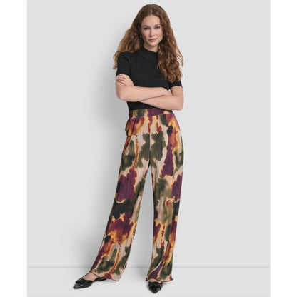 Dkny Women's Printed Plisse Wide Leg Pants