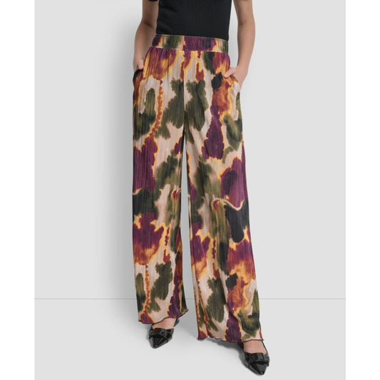 Dkny Women's Printed Plisse Wide Leg Pants