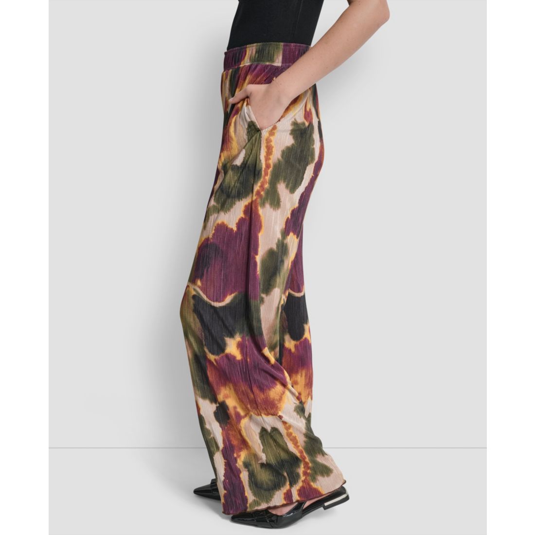 Dkny Women's Printed Plisse Wide Leg Pants