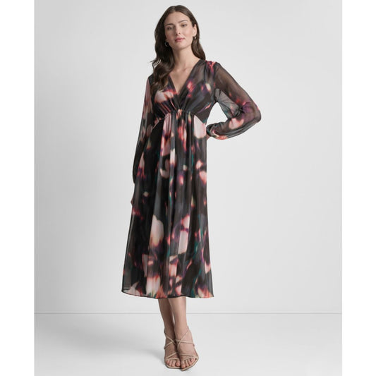 Dkny Women's Long Sleeve Empire Waist Midi Dress