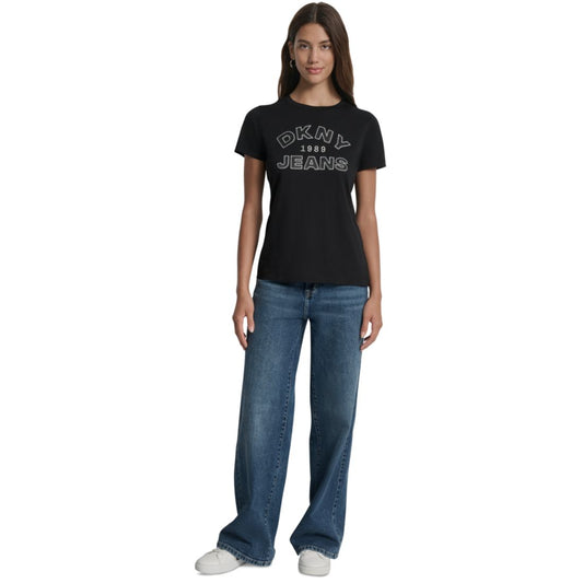 Dkny Jeans Women's Whipstitch Trim Logo Crewneck T-Shirt