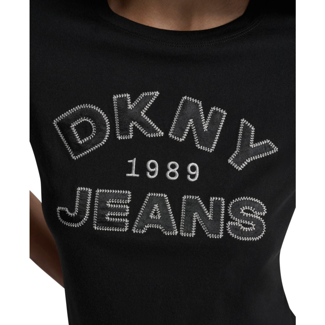 Dkny Jeans Women's Whipstitch Trim Logo Crewneck T-Shirt