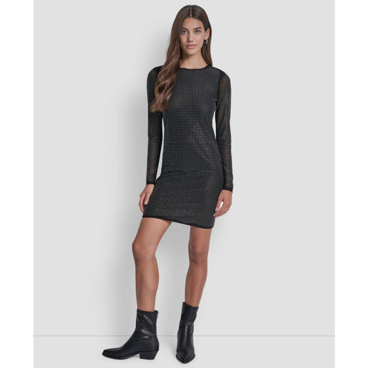 Dkny Jeans Women's Dome Studs Mesh Long Sleeves Dress