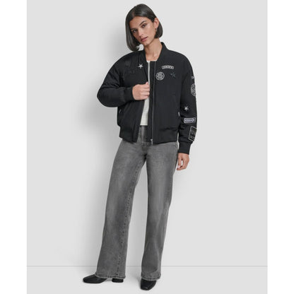 Dkny Women's Pins and Patches Long Sleeve Bomber Jacket