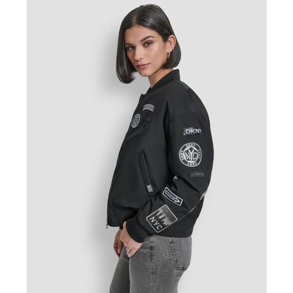 Dkny Women's Pins and Patches Long Sleeve Bomber Jacket