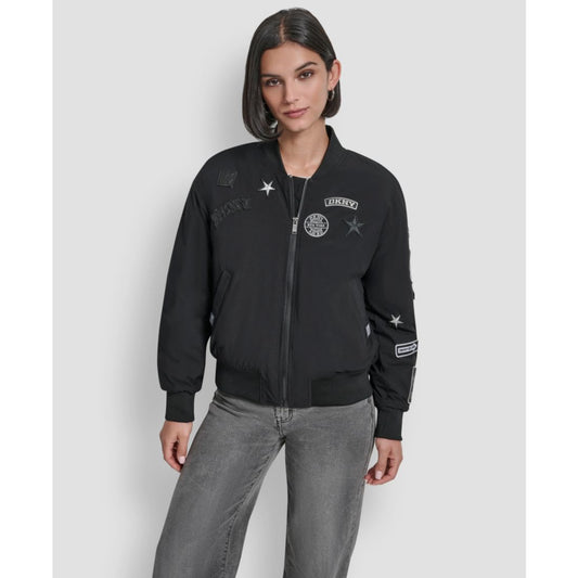 Dkny Women's Pins and Patches Long Sleeve Bomber Jacket