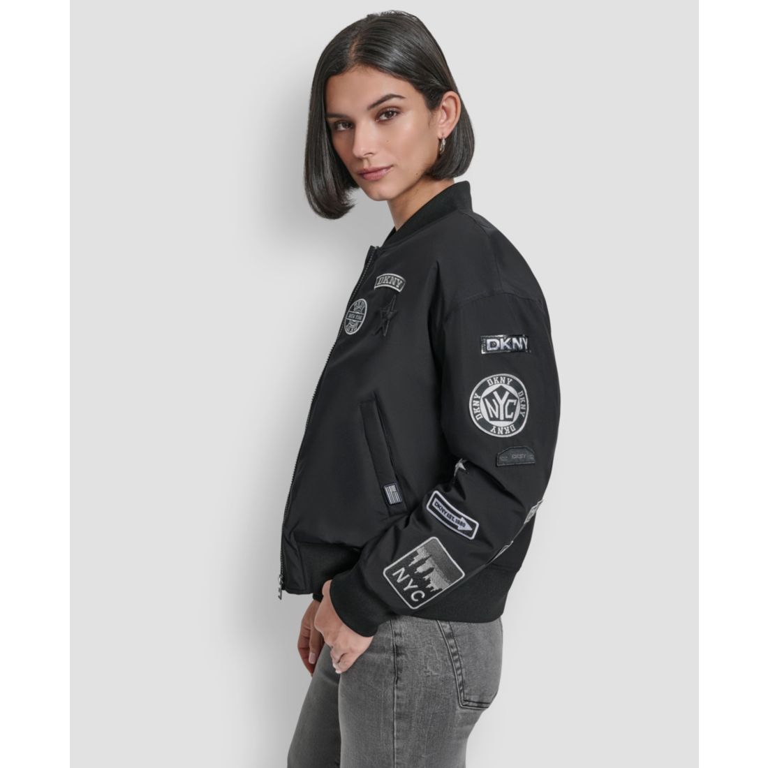 Dkny Women's Pins and Patches Long Sleeve Bomber Jacket