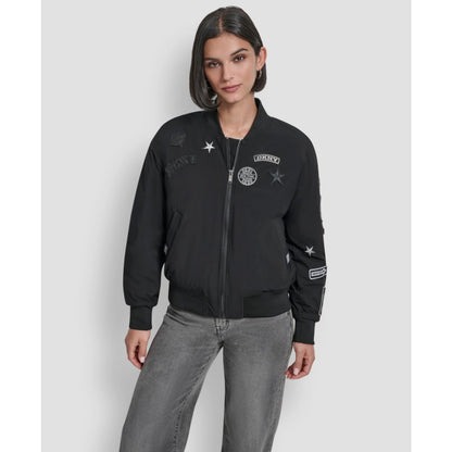 Dkny Women's Pins and Patches Long Sleeve Bomber Jacket