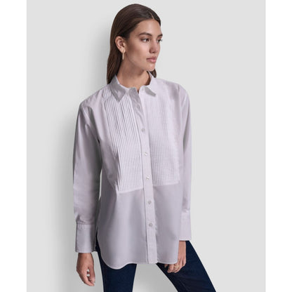Dkny Jeans Women's Pleat Front Long Sleeve Shirt