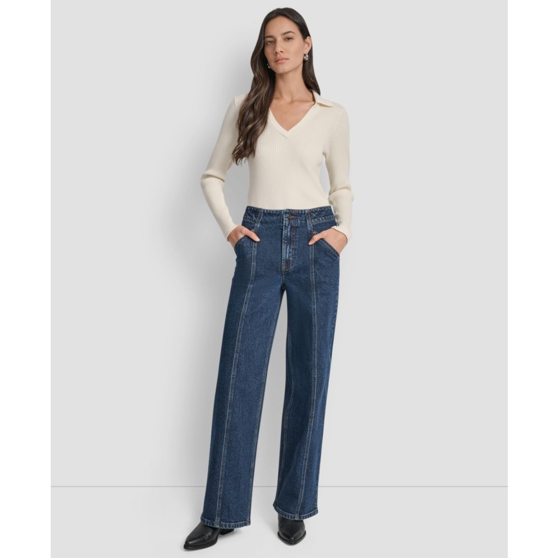 Dkny Jeans Women's High Rise Wide Leg Cargo Jeans