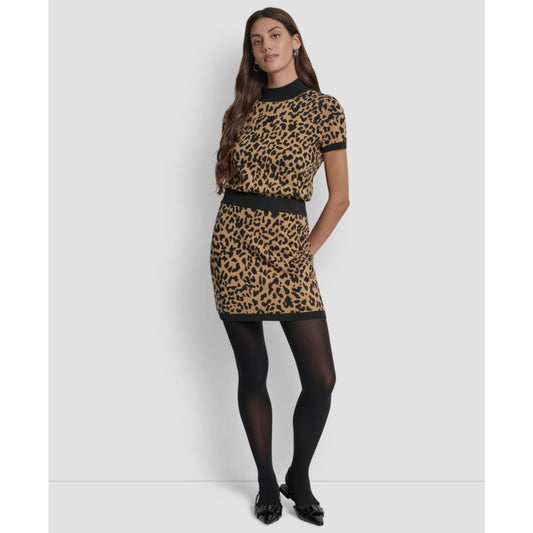 Dkny Jeans Women's Cheetah Jacquard A-line Short Sweater Skirt
