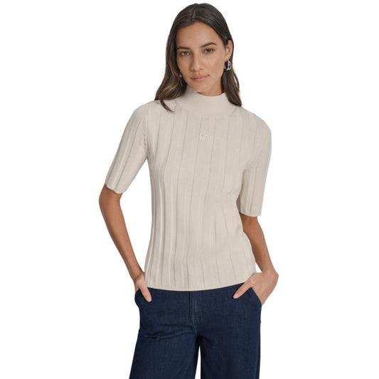 Dkny Jeans Women's Mock Neck Cotton Rib Knit Sweater