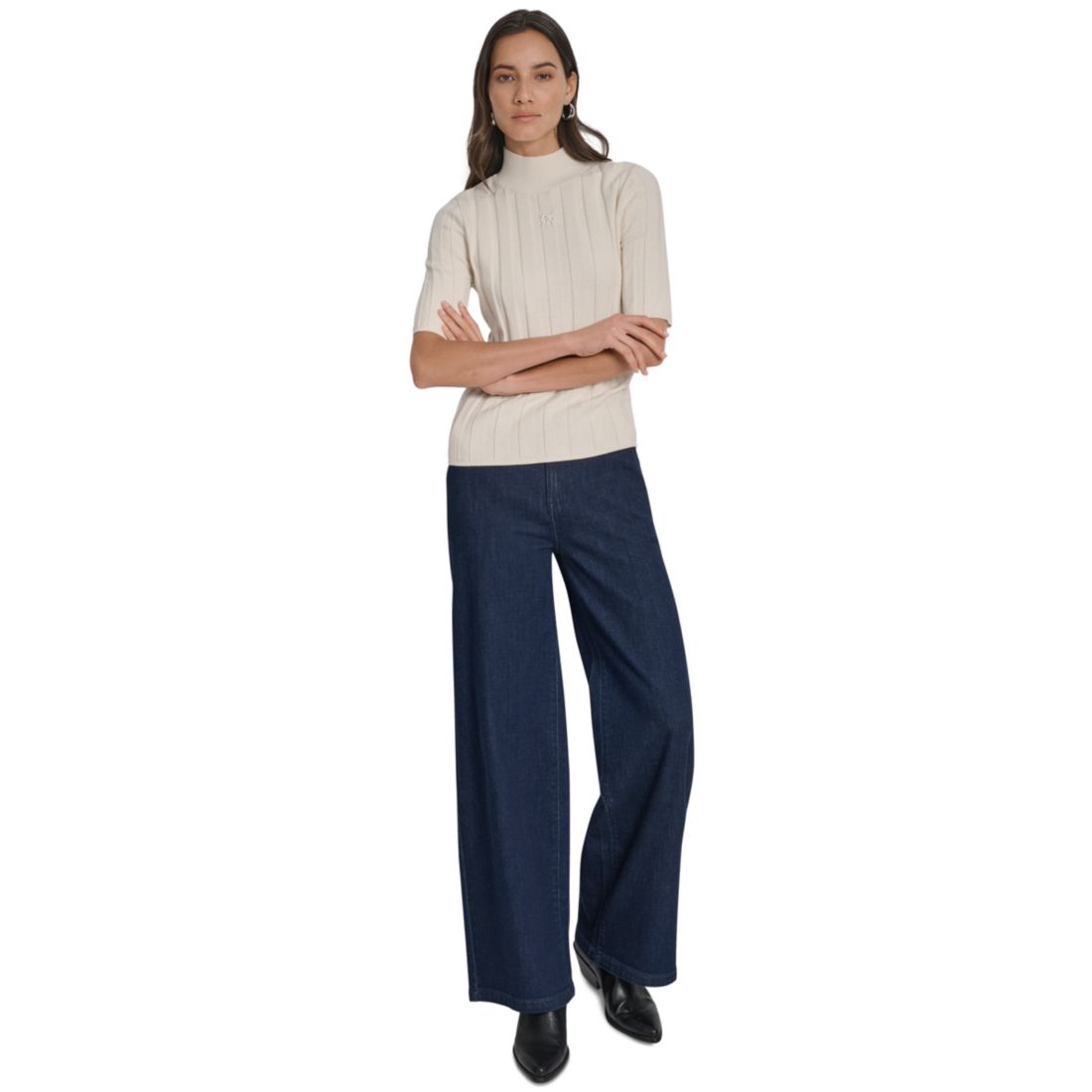 Dkny Jeans Women's Mock Neck Cotton Rib Knit Sweater