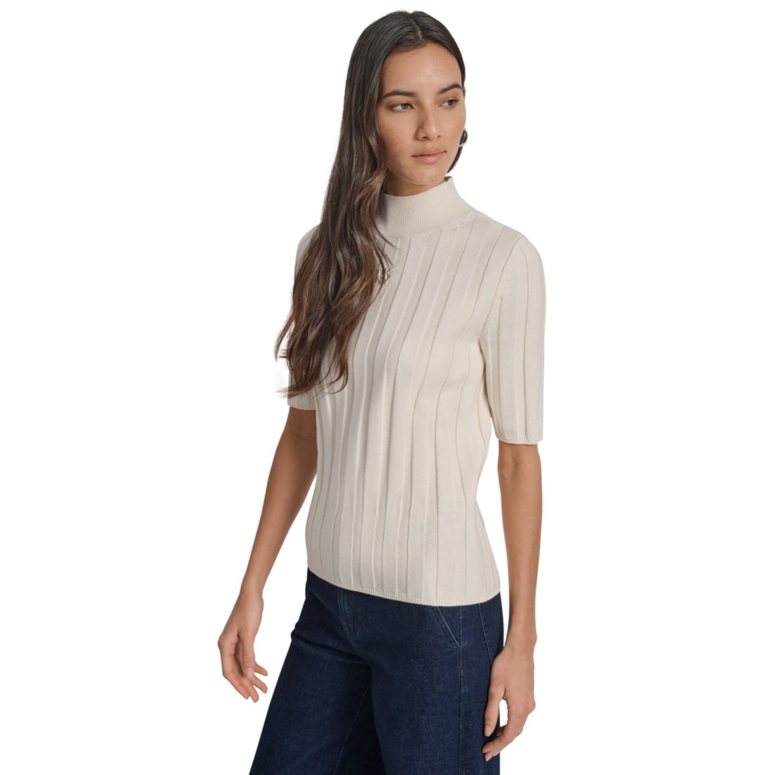 Dkny Jeans Women's Mock Neck Cotton Rib Knit Sweater