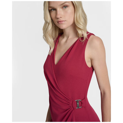 Dkny Women's Side-Ruched Scuba-Crepe Sleeveless V-Neck Knee Length Dress