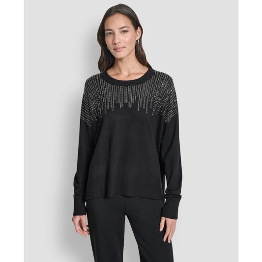 Dkny Women's Hotfix Fringe Long Sleeve Sweater
