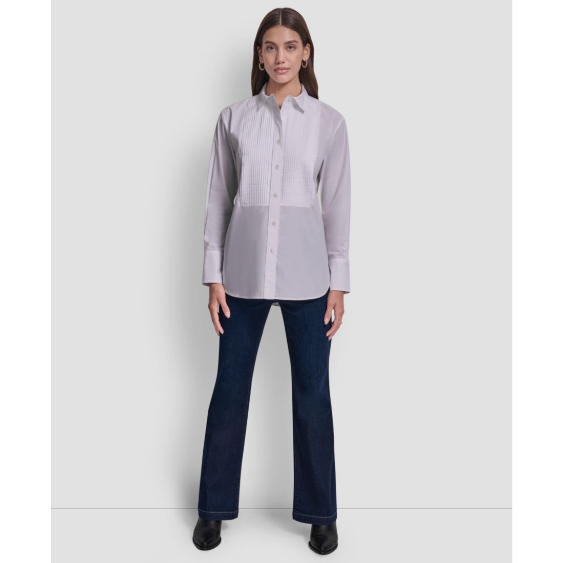 Dkny Jeans Women's Pleat Front Long Sleeve Shirt