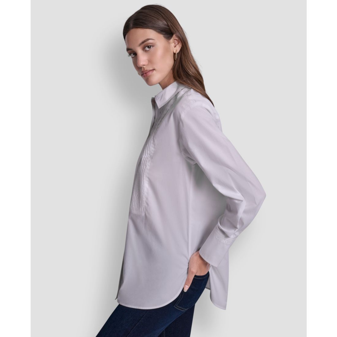 Dkny Jeans Women's Pleat Front Long Sleeve Shirt