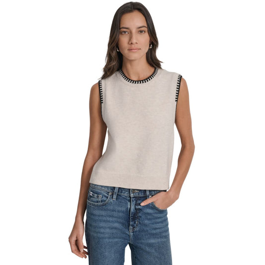 Dkny Jeans Women's Whipstitch Trim Crewneck Sleeveless Sweater