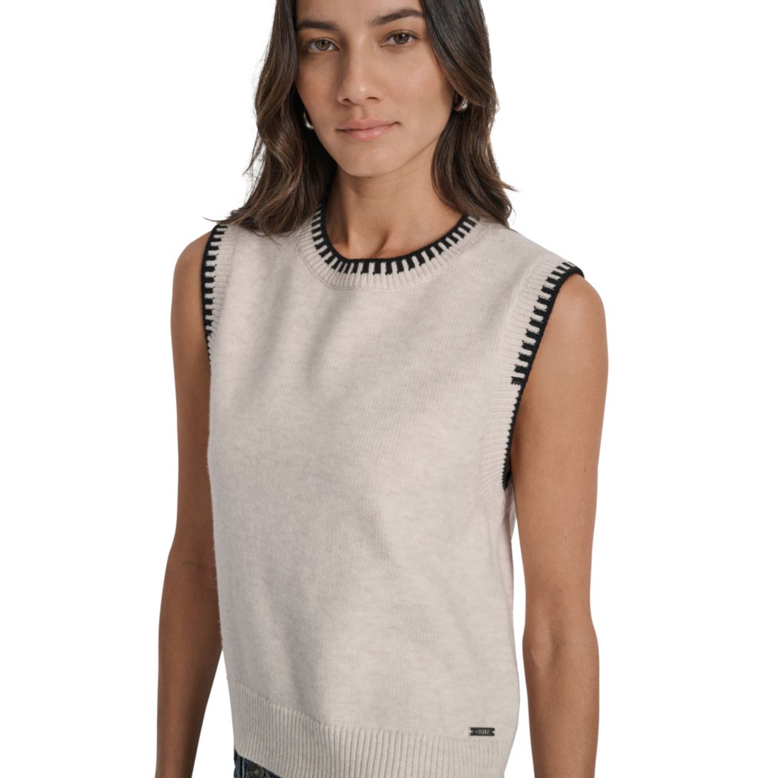 Dkny Jeans Women's Whipstitch Trim Crewneck Sleeveless Sweater