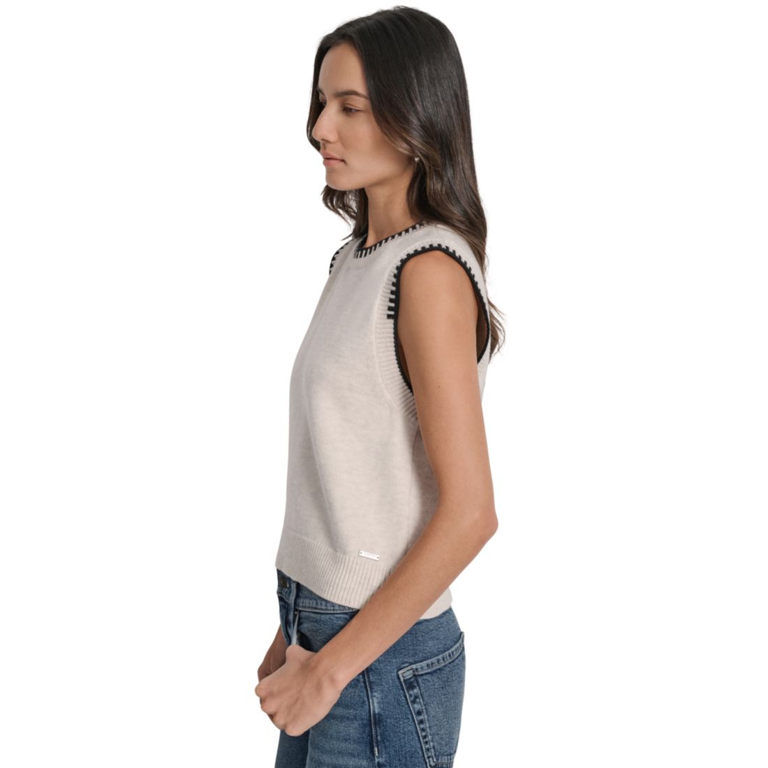 Dkny Jeans Women's Whipstitch Trim Crewneck Sleeveless Sweater