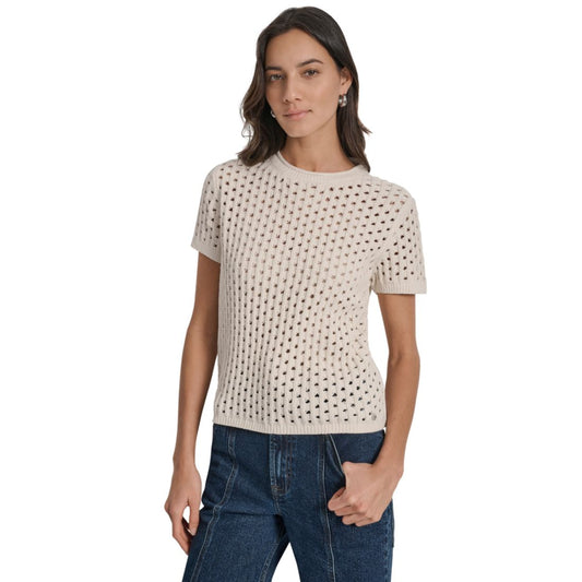 Dkny Jeans Women's Open Stitch Crewneck Short-Sleeve Sweater