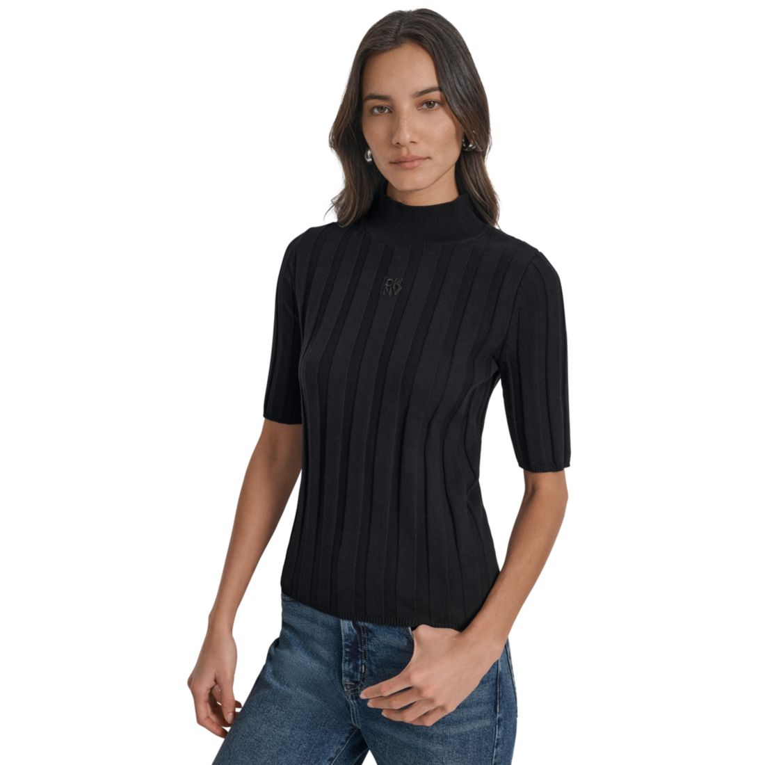 Dkny Jeans Women's Mock Neck Cotton Rib Knit Sweater