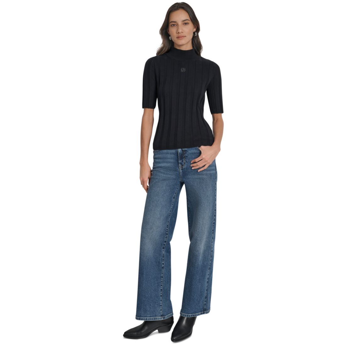 Dkny Jeans Women's Mock Neck Cotton Rib Knit Sweater
