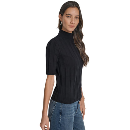 Dkny Jeans Women's Mock Neck Cotton Rib Knit Sweater