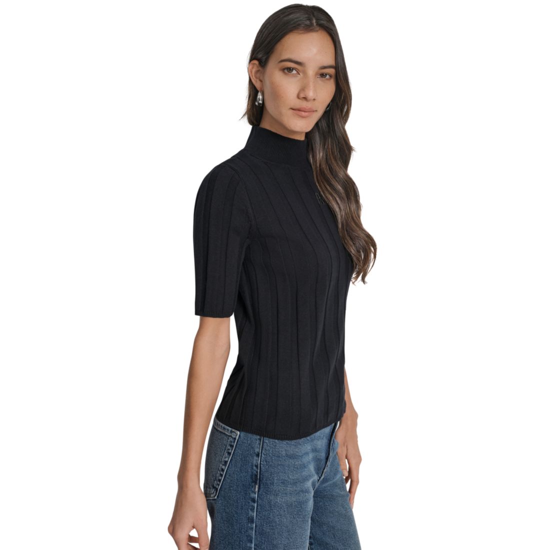 Dkny Jeans Women's Mock Neck Cotton Rib Knit Sweater