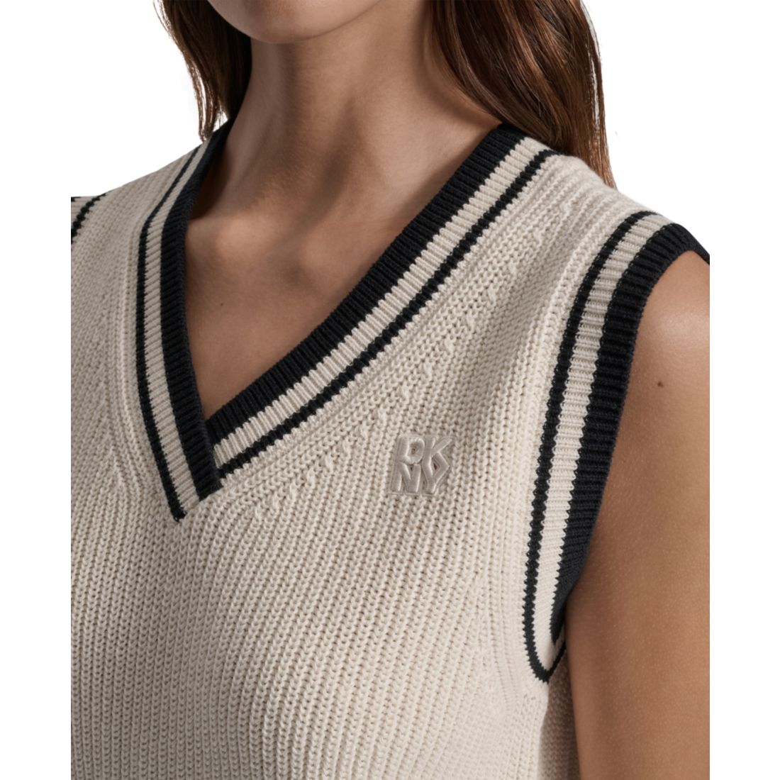 Dkny Jeans Women's Contrast Trim Cotton V-Neck Sleeveless Sweater