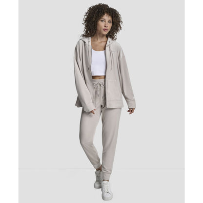 Dkny Women's Platinum Velour Rhinestone Logo Full-Zip Hoodie