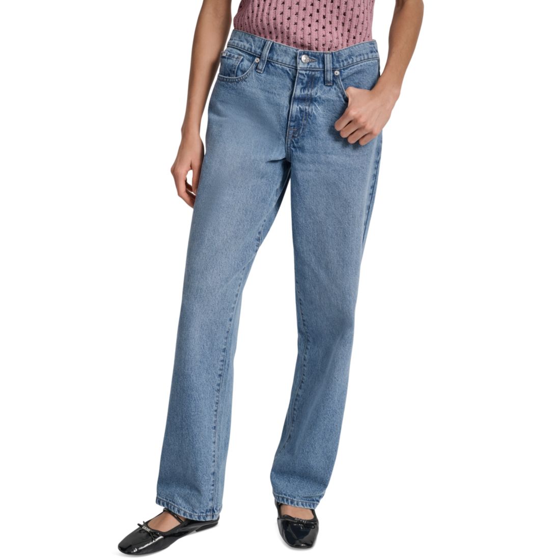 Dkny Jeans Women's Mid-Rise Relaxed Straight-Leg Cotton Jeans