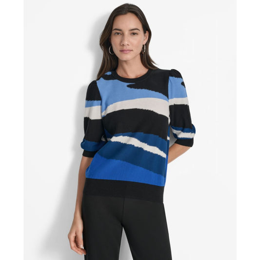 Dkny Women's Cotton Printed Elbow-Sleeve Sweater