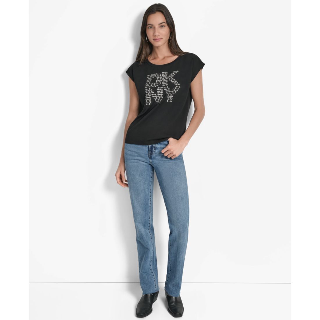 Dkny Women's Grommet Stack Logo Crewneck T-Shirt