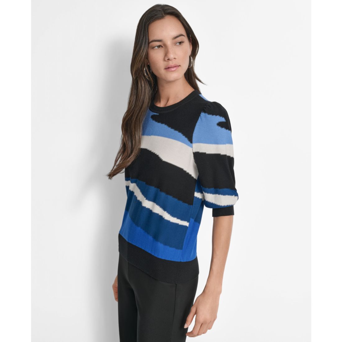 Dkny Women's Cotton Printed Elbow-Sleeve Sweater