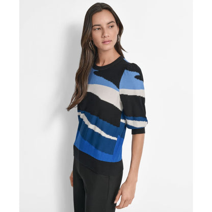 Dkny Women's Cotton Printed Elbow-Sleeve Sweater
